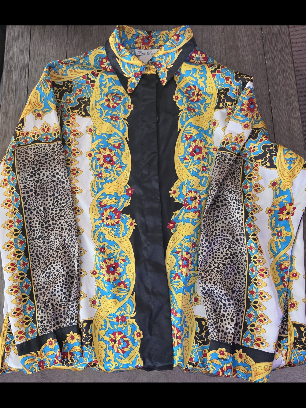 Fred David Vibrant Vintage Baroque Print Button-Up Shirt with Leopard Size 16
